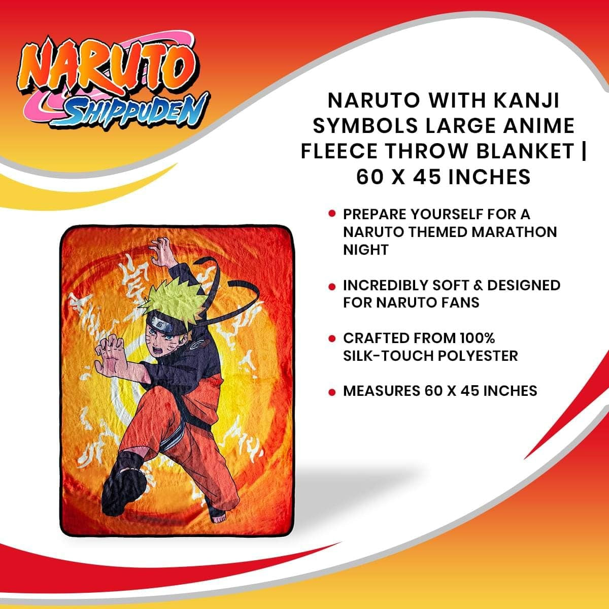 Naruto Official Anime Fleece Throw Blanket | Collectible | Measures 60 X 45 Inches